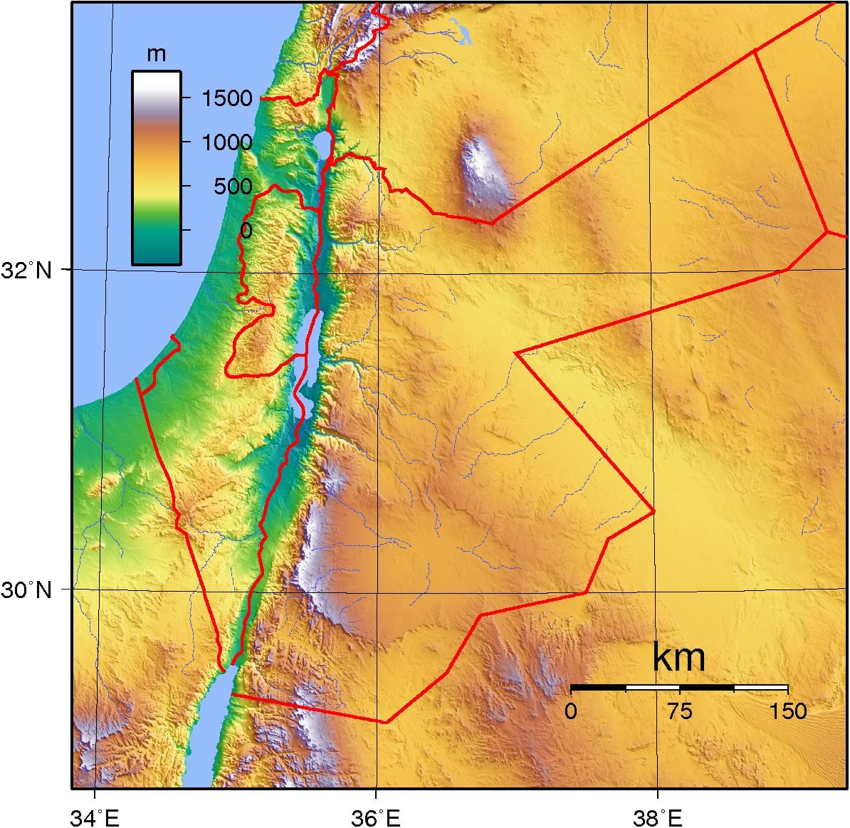 ਨਕਸ਼ਾ ਯਰਦਨ ਦੇ topographic